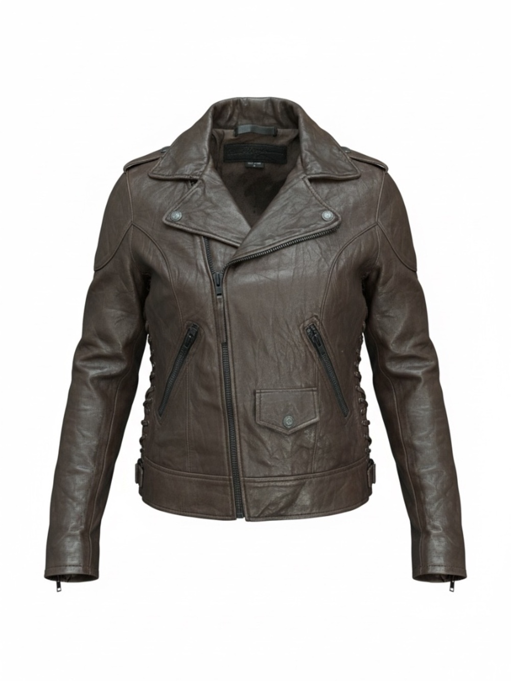 True Religion Brown Leather Moto Jacket XS Lace Up Biker Y2K